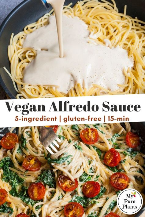 If you want an easy cashew alfredo sauce, this is the one for you. You only need 5 ingredients to make this creamy, delicious, flavorful sauce that you can ready in just 15 minutes. The best part is, there is no cooking involved either. Easy Vegan Alfredo Sauce, Cashew Alfredo Sauce, Cashew Alfredo, Vegan Sauce Recipes, Vegan Pasta Sauce, Vegan Alfredo Sauce, Vegan Alfredo, Pasta Recipes Alfredo, Sweet Potato Gnocchi