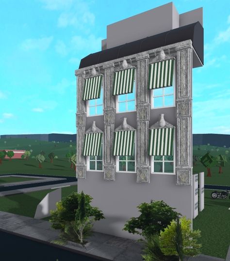 San Francisco Townhouse Bloxburg, Realistic Bloxburg Cafe Exterior, Bloxburg Venice, Bloxburg Sidewalk Ideas, Bloxburg City Exterior, Bloxburg 80s House, Bloxburg Paris Town Layout, Bloxburg Sidewalk, Bloxburg Subway Station