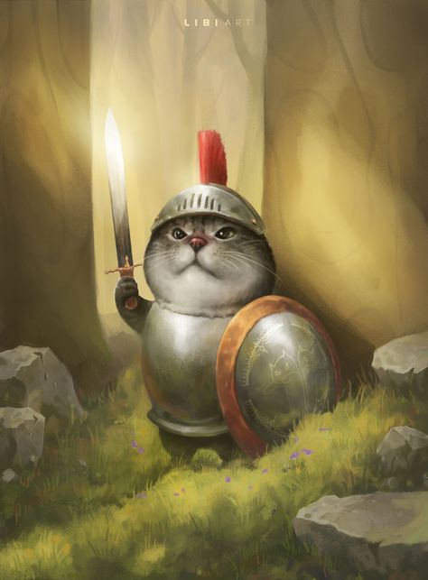 Combatant, LIBI . on ArtStation at https://www.artstation.com/artwork/4bqk0Y Knight Sketch, Cat Knight, Knight Drawing, Kitten Dress, Knight Costume, Art Competitions, Anime Cat, All About Cats, Cat Pin