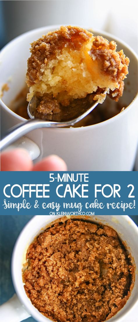 Coffee Cake For Two, Coffee Cake In A Mug, Easy Mug Cake Recipe, Healthy Coffee Cake, Microwave Mug Recipes, Cake For Two, Easy Mug Cake, Mug Cake Recipe, Small Batch Baking