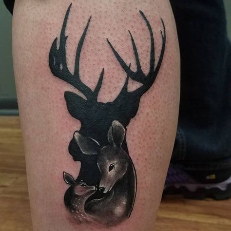 12 Awesome Buck and Doe Tattoo Designs | PetPress Doe And Deer Tattoo, Couple Tattoos Buck And Doe, Family Of Deer Tattoo, Buck Doe Tattoo, Buck And Fawn Tattoo, Deer Couple Tattoo, Buck Tattoo With Flowers, Doe And Fawn Tattoo, Deer Family Tattoo