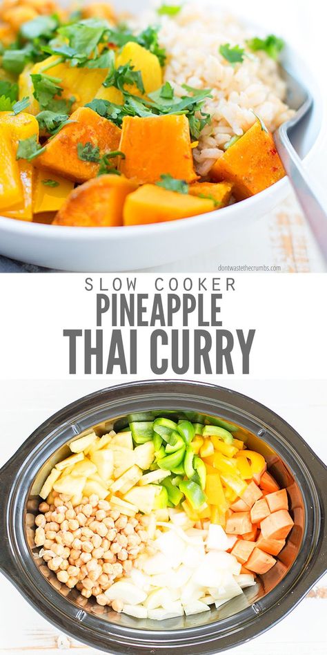 Slow Cooker Vegetable Curry, Thai Curry Recipe, Chickpea Sweet Potato, Slow Cooker Thai, Coconut Chickpea, Curry Vegetarian, Sweet Potato Rice, Thai Curry Recipes, Vegetarian Slow Cooker Recipes