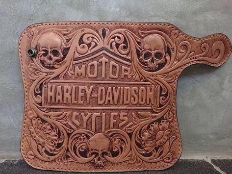 Leather Drawing, Wallet Art, Harley Davidson Artwork, Drawing Patterns, Indian Skull, Mens Leather Wallet, Leather Tooling Patterns, Tooling Patterns, Carved Skull