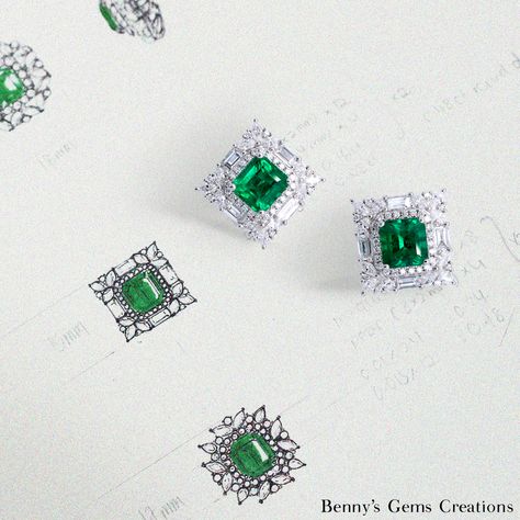 Diamond Earrings Stud, Emerald Diamond Earrings, Jewellery Design Sketches, Jewelry Design Drawing, Bridal Jewelry Collection, Jewelry Drawing, Jewellery Sketches, Jeweled Earrings, Diamond Jewelry Designs