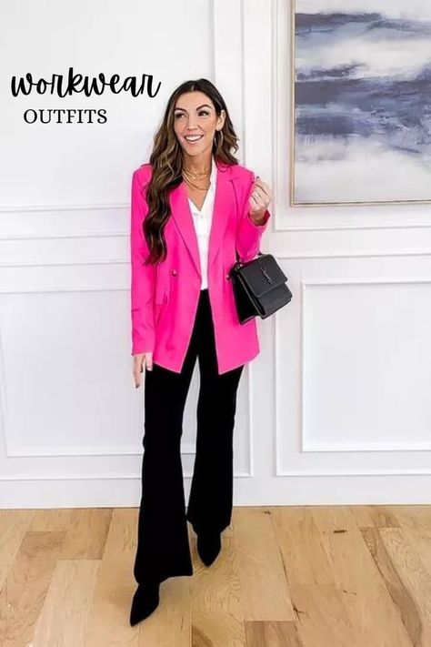 Pink Blazer Outfit Women. Workwear fashion. Business casual outfits. Casual Work Outfits Winter, Blazer Outfits For Women Classy, Work Outfits Winter, Casual Work Outfit Winter, Pink Blazer Outfit, Women's Workwear Fashion, Work Outfits Women Office, Blazer Outfits For Women, Casual Blazer Women