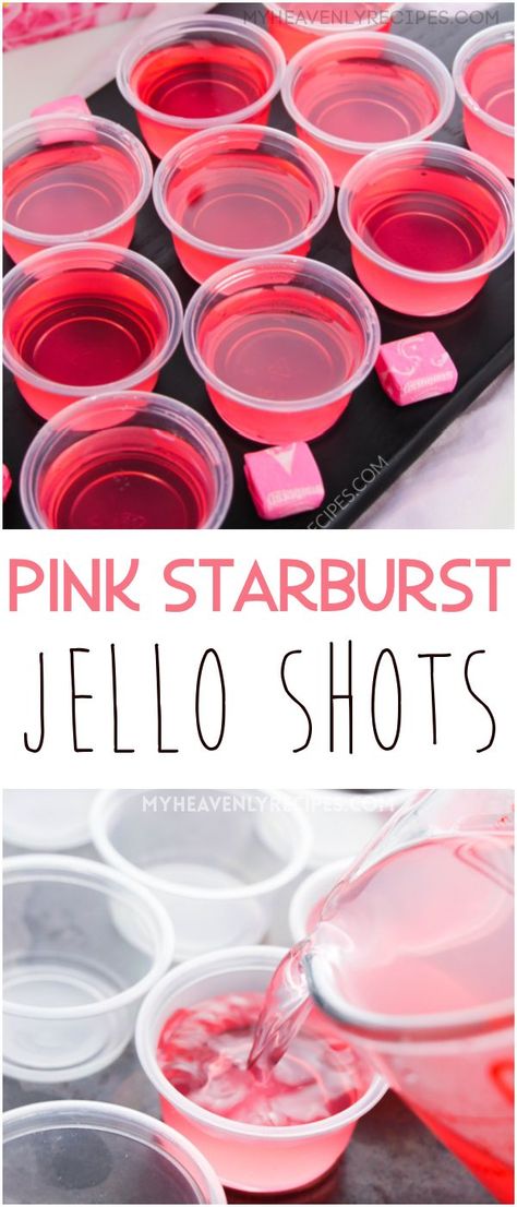 Pink Starburst Jello Shots, Starburst Jello Shots, Pink Party Foods, Barbie Theme Party, Pink Starburst, Jello Shot Recipes, Yummy Alcoholic Drinks, Birthday Drinks, Galentines Party