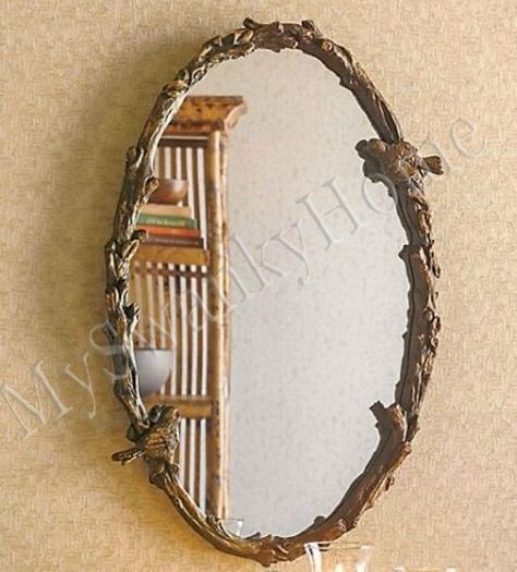 Large BIRD BRANCH PLAZA OVAL 34" Wall Mirror Vanity Mantle Horchow Tree Arch #Cottage Apartment Closet Doors, Oval Vanity Mirror, Wall Mirror Vanity, Apartment Closet, Tree Arch, Mirrored Walls, Lounge Mirrors, Tall Wall Mirrors, Wall Mirrors Entryway