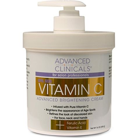 Advanced Clinicals Vitamin C 16oz Cream Advanced Brightening Cream. Anti-aging Large 16oz. Best Vitamin C Serum, Vitamin C Cream, Retinol Moisturizer, Vitamin C Face Serum, Dark Spots On Face, Creme Anti Age, Collagen Cream, Retinol Cream, Spots On Face