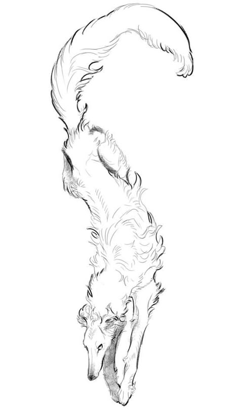 Black Borzoi Aesthetic, Dog Body Drawing, Borzoi Dog Art, Say Gex Art, Saluki Tattoo, Borzoi Sketch, Borzoi Illustration, Borzoi Tattoo, Stoat Drawing