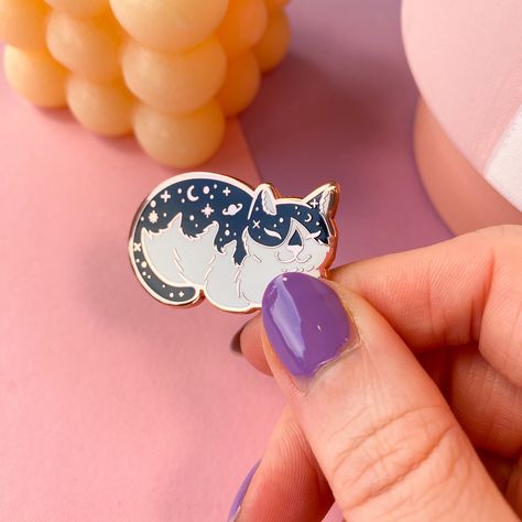 Cat Enamel Pin, Double Black, Tuxedo Cat, Pretty Packaging, Space Cat, Natural Home Decor, Gold Copper, Metal Pins, Cute Pins