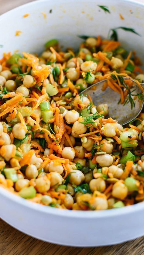 Make this carrot chickpea salad recipe and enjoy it for days! It packs great for lunch, too. Salad With Carrots, Magazine Recipe, Chickpea Salad Recipe, Chick Pea, Pea Salad, Chickpea Salad, Chickpeas, Salad Recipe, Celery