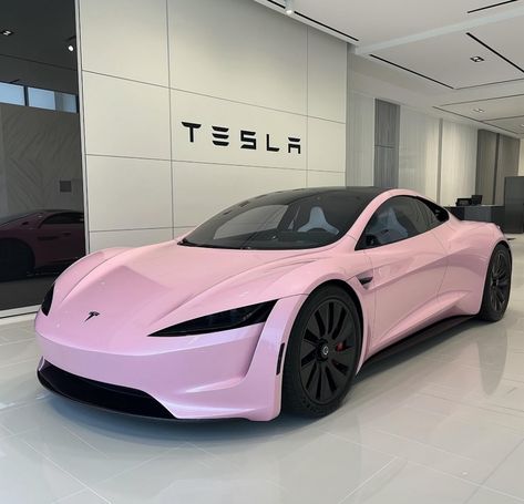 Pink Tesla, Dream Cars Mercedes, Tesla Roadster, Girly Car, Future Cars, Tesla Car, Pink Car, Classy Cars, Fancy Cars