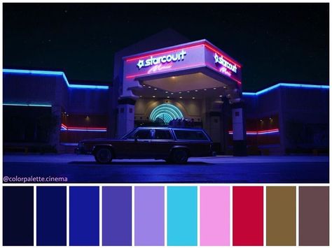 Color palette from “Stranger Things” (Season 3) (2019) 🎞🎥 Director: Matt and Ross Duffer, Shawn Levy, Uta Briesewitz Shawn Levy, Color In Film, Movie Color Palette, Retro Color Palette, Cinema Colours, Stranger Things Season 3, Color Palette Challenge, Color Script, Color Film