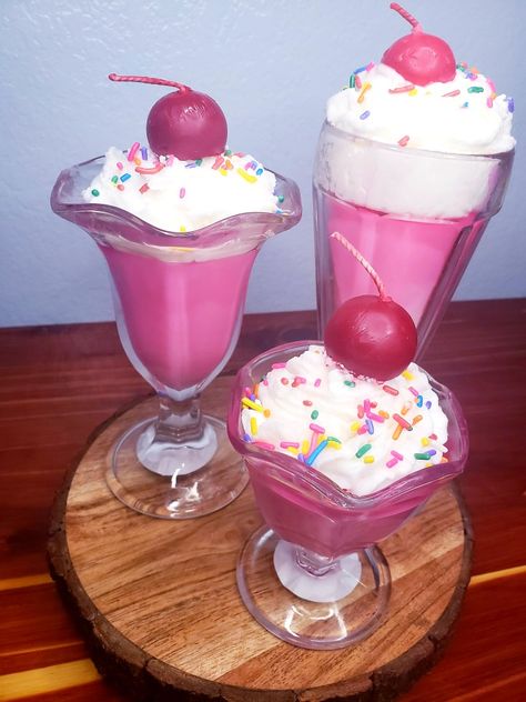 Strawberry milkshake candles are visually appealing and smells so strong no need to light them to smell them. Milkshake Candle, Food Candles, Strawberry Milkshake, Ice Cream, Candles, Baking, Quick Saves