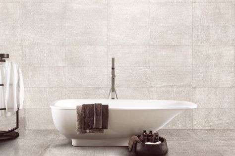 A simple bathroom design with a stone effect porcelain. Good for residential walls and floors; commercial walls and generally heavy traffic wear floors. Altair Stone Matte Porcelain Tile, Olympia Tile, Simple Bathroom Designs, White Wall Tiles, Contemporary Color Palette, Brick Colors, Brick Patterns, Simple Bathroom, Tile Samples