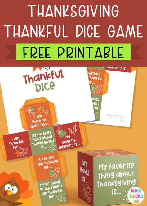 Thanksgiving Thankful Game - Free Printable Thanksgiving Dice Game - Mom Hacks 101 Game For Classroom, Thanksgiving Questions, Gratitude Game, Gratitude Activity, Thankful Activities, Recipe Menu, Free Printable Thanksgiving, Thanksgiving Mom, Free Thanksgiving Printables