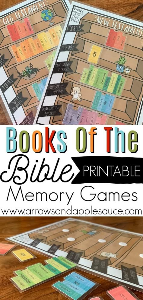 These fun printable will help your little ones (or even you!) learn the books of the Bible in no time! With the books organized by category, it's easy! #Bibleforkids #kidsBibleactivities #SundaySchoolGames #HomeschoolPrintables #learningathome #BooksoftheBible #ChristianParenting #oldTestament #newTestament Fun Christian Activities, Bible Lapbooks Free Printables, Bible Basics For Kids, Bible Bookcase Printable, Books Of The Bible Bulletin Board, Bible Printables For Kids, Books Of The Bible Categories, Books Of The Bible Craft, Books Of The Bible Printable Free Kids