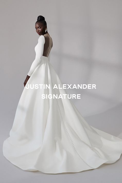 Justin Alexander Signature, Modern Wedding Gown, Long Sleeve Ball Gowns, Modest Bridal, Contemporary Bridal, Bridal Ball Gown, Justin Alexander, Wedding Inspirations, Stretch Crepe