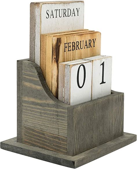 Amazon.com : MyGift Vintage Gray Solid Wood Desktop Block Perpetual Calendar, Wooden Tiles Month, Date and Day : Office Products Wooden Desk Calendar, Ohio House, Block Calendar, Wood Jewelry Display, Wooden Tile, Bold Letters, Feature Tiles, Jewelry Display Stands, Desk And Chair Set