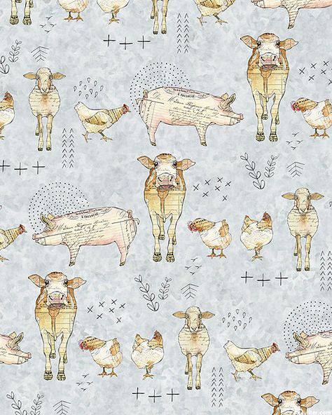 Farm Life - Collage Animals - Tin Gray Farm Animal Quilt, Animal Light, Qt Fabrics, Amazing Kitchen, Country Quilts, Animal Quilts, Red Barns, Farmhouse Chic, Quilt Kit