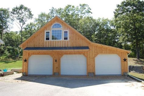 Garage With Lean To On Side, 3 Car Garage With Loft, Car Garage With Loft, Garage With Loft, Cottage Garage, Garage Loft, Pole Barns, Barns Sheds, 3 Car Garage