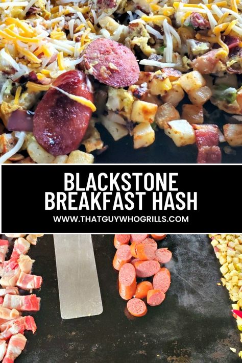 Start your morning right with Blackstone Breakfast Hash Recipe! This delicious breakfast dish can be made from a variety of ingredients; potatoes, sausage, bacon, eggs, cheese, veggies, and more! Customize it to your liking and enjoy a hearty and flavorful breakfast. Pin this Breakfast hash recipe to your Blackstone Breakfast Pinterest Board for later! Blackstone Breakfast Hash, Blackstone Breakfast Ideas, Easy Blackstone Meals, Blackstone Meals, Blackstone Breakfast, Breakfast Hash Recipes, Griddle Cooking Recipes, Cheese Vegetables, Sausage Hash