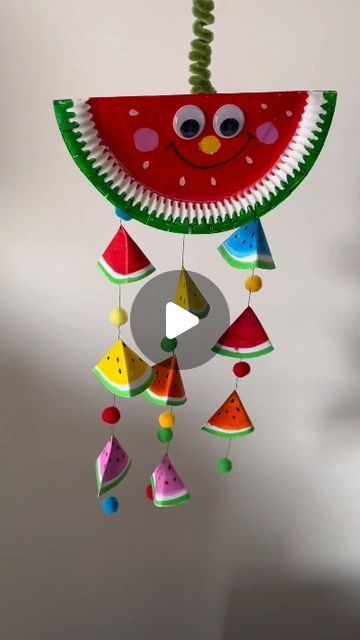 paper crafts creator on Instagram: "Title:
Watermelon Wind Chimes That Kindergarten Children Can Make

Hashtags:
#ParentChildHandicraft #HandmadeDIY #KidsCrafts #WindChimes #CreativeActivities #DIYProjects #FunCrafts #KindergartenCrafts #SummerCrafts" Wind Paper Craft, Diy Chimes Wind, Wind Chimes Kids, Wind Chimes Diy, Windchimes Diy, Watermelon Crafts, Wind Chimes Homemade, Kids Handicraft, Wind Chimes Craft