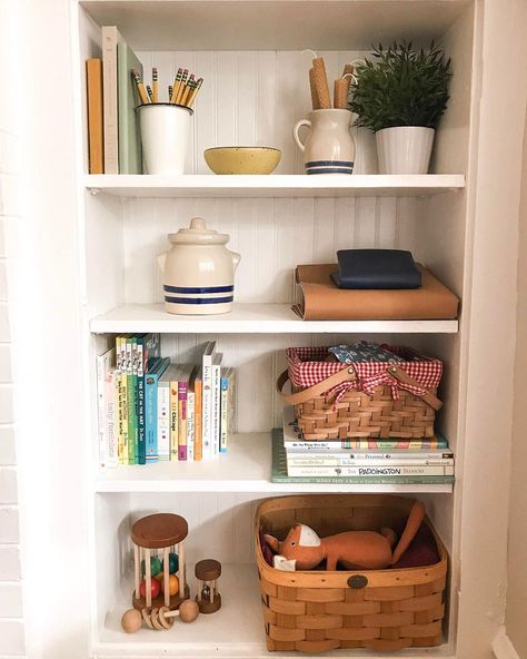 Bookcase Baskets, Nursery Bookcase, Baby Otter, Nursery Bookshelf, Shelves Ideas, Basket Decor, Baby Otters, Bookshelves Kids, Book Shelves