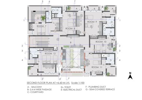 Gallery of Ramai Boys Hostel / Amruta Daulatabadkar Architects adaa - 32 Hostel Plans Architecture, Hostel Design Plan, Hostel Plans, Hostel Design, Student Hostel, Hostels Design, Hostel Room, Building Layout, Courtyard House Plans