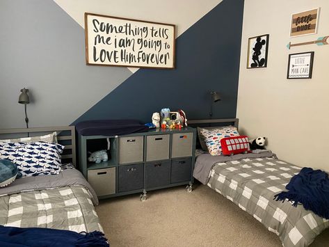 Boy Room Color Scheme, Twin Boys Room, Grey Boys Rooms, Boys Room Colors, Boys Bedroom Colors, Blue Boys Bedroom, Shared Boys Rooms, Boys Room Blue