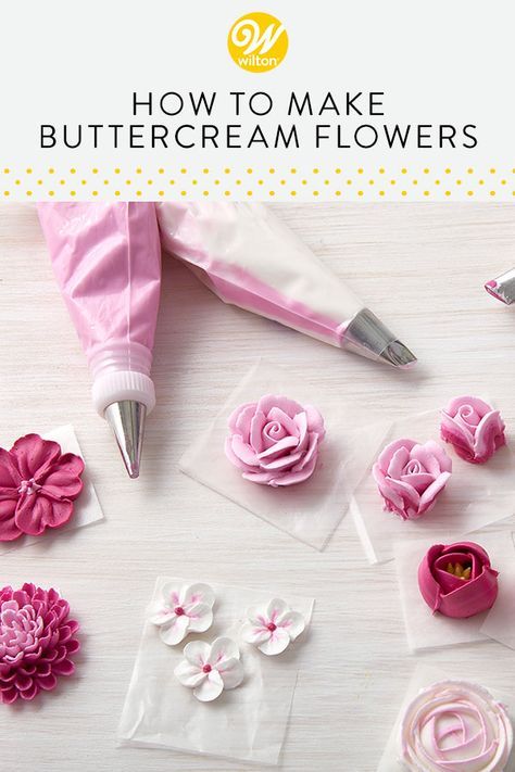 Cake Tips For Flowers, Diy Icing Flowers, Types Of Buttercream Flowers, Making Flowers For Cakes, Making Buttercream Flowers, Floral Icing Tips, Buttercream Spring Flowers, How To Make Icing Flowers Easy, Wilton Flower Tips