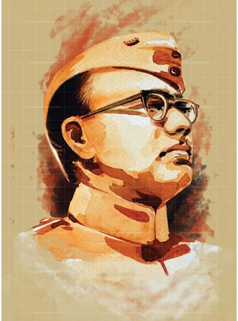 Bhagat Singh Watercolor Painting, Patriotism Paintings India, Netaji Subhas Chandra Bose Art, Freedom Fighters Painting, Mahatma Gandhi Biography, Marriage Painting, Patriotic Watercolor, Netaji Subhas Chandra Bose, Netaji Subhash Chandra Bose