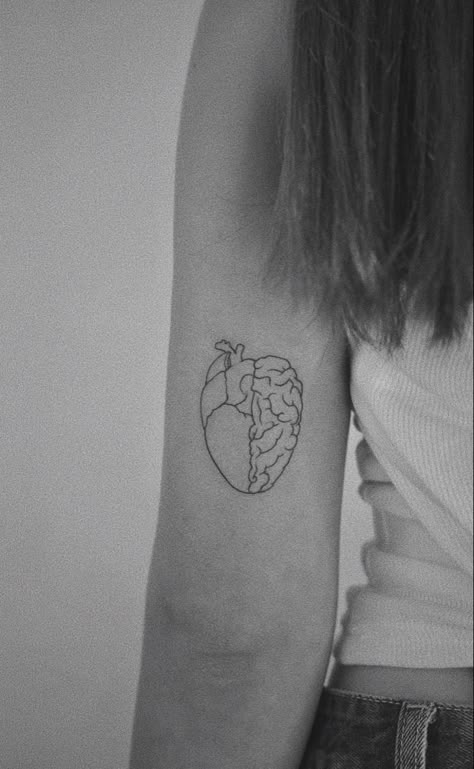 Heart with Brain tattoo Galaxy Brain Tattoo, Mind And Heart Tattoo Minimalist, Me Vs Me Tattoo Words, The Head And The Heart Tattoo, Heart Over Head Tattoo, Head Over Heart Tattoo, Atomically Correct Heart Tattoo, Head Vs Heart Tattoo, Heart Brain Tattoo Minimalist