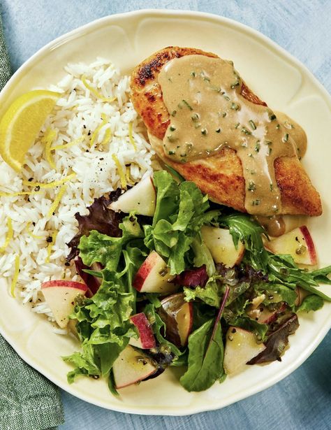 Easy chicken recipe with lemony rice and dijon apple salad | More recipes on www.HelloFresh.com Creamy Chive Chicken, Lemony Salad, Chive Chicken, Hello Fresh Chicken, Hello Fresh Dinners, Easy Chicken Recipe, Seared Chicken, Hello Fresh Recipes, Lemon Rice