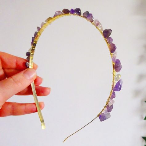 Excited to share this item from my #etsy shop: Amethyst Headband Crystal Hair Jewellery - Amethyst Crown Chakra February Birthstone - Amethyst Crystal Lovers Gift Hair Accessories Amethyst Crown, Golden Jewellery, Headband Crystal, Jewellery Wire, Horn Headband, Crystal Hair Accessories, Hair Up Or Down, Metal Headband, Hair Jewellery