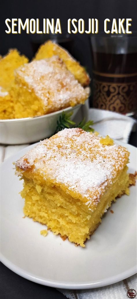 Semolina (Soji) Cake / Revani Recipe Soji Cake Recipe, Soji Recipe, Sugee Cake, African Desserts, South African Desserts, African Dessert, Semolina Cake, Ethnic Food, Fluffy Texture