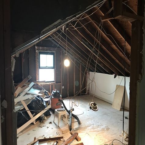 Attic Transformation - Stunning Before and After Project Attic Renovation Before And After, Office Collaboration Space, Attic Transformation, Cozy Workspace, Installing Insulation, Finished Attic, Best Laminate, Oak Laminate Flooring, Attic Conversion