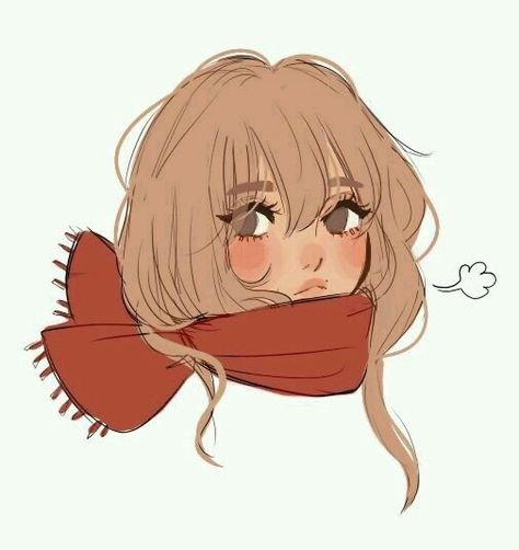 Red Scarf, A Drawing, A Girl, My Favorite, Doodles, Blonde, Red, Hair, Art