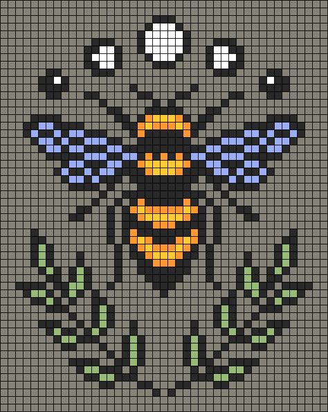 Dragonfly Grid Pattern, Moth Grid Pattern, Bee Alpha Pattern, Beetle Alpha Pattern, Bee Perler Bead Pattern, Pixel Art Bee, C2c Graphgan Charts Free, Bee Pixel Art, Pixel Art Nature