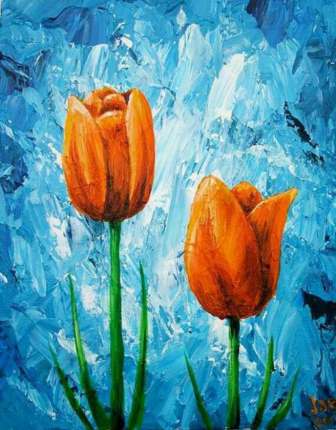 Acrylic Flower Painting, Painting Orange, Tulip Painting, Orange Tulips, Acrylic Painting Flowers, Acrylic Canvas, Flower Art Painting, Water Painting, Flower Wall Art