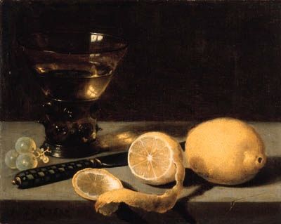 Pieter Claesz - A lemon, a partly peeled lemon, grapes, a roemer and knife on a stone ledge; Dimensions: 8 X 10 in (20.32 X 25.4 cm) Pieter Claesz, Baroque Artworks, Dutch Still Life, Dutch Golden Age, Hand Drawing Reference, Fruit Painting, Artist Models, A Level Art, Oil Painting Reproductions