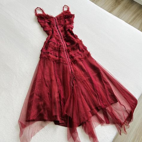 Romantic ruffled red dress (M) A rare romantic... - Depop Fairycore Dresses, Label M, Hair Sketch, Fits Clothes, Lace Outfit, Swaggy Outfits, Book Stuff, Size Label, Fancy Outfits