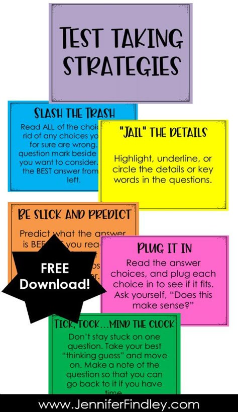 FREE test taking strategies posters…you can also sign up for free teaching resources to help teach and model each test taking strategy. Test Taking Tips, Test Prep Fun, Test Prep Strategies, Jennifer Findley, Test Prep Activities, Testing Motivation, Reading Test Prep, Student Worksheet, Act Prep