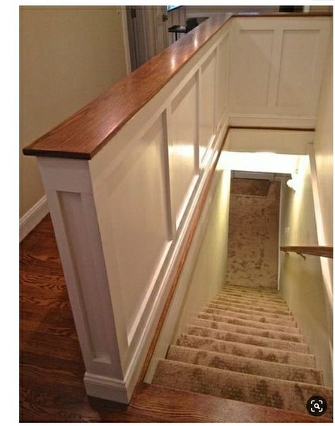 Entryway Stairs, Open Stairs, Pony Wall, Knee Wall, Flooring For Stairs, Half Walls, Staircase Remodel, Attic Stairs, Basement Stairs