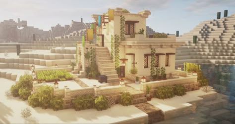 Aesthetic Minecraft Houses, Minecraft Desert House, Chalet Minecraft, Desert Farm, Minecraft Beach House, Minecraft Desert, Villa Minecraft, Construction Minecraft, Minecraft Kingdom