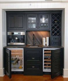 Built In Coffee Bar, Wet Bar Ideas, Wine And Coffee Bar, Wet Bar Designs, Home Wine Bar, Coffee/wine Bar, Home Wet Bar, Home Bar Rooms, Modern Home Bar