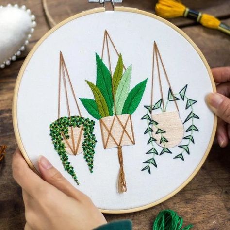 Hanging Plants Embroidery Kit – Needle Art Club Succulent Embroidery, Transparent Embroidery, Modern Embroidery Kit, Beginner Embroidery Kit, Chinese Paper, Pretty Embroidery, Diy Embroidery Kit, Embroidery Diy, Needle Embroidery