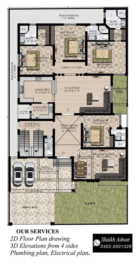 10 Marla House Plan, Drawing House Plans, Square House Plans, 2bhk House Plan, Bungalow Floor Plans, Indian House Plans, Courtyard House Plans, Indian House, Covered Front Porch