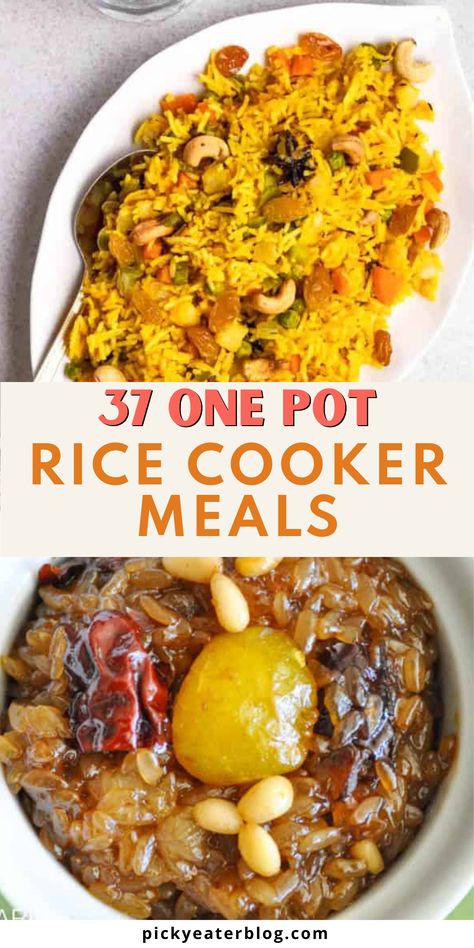 These 37 rice cooker recipes offer something for everyone, with vegetarian, vegan, and gluten-free ideas! Whether you are craving a healthy breakfast, wholesome dinner, or sweet dessert, a rice cooker can get the job done and save you time and energy. With this helpful list, you’ll have a delicious meal or snack prepared with minimal effort! Rice Cooker Pilaf Recipe, Rice Cooker Recipes Indian, Rice Cooker Curry Recipes, Flavoured Rice In Rice Cooker, Rice Maker Meals, Quinoa Recipes In Rice Cooker, Cooking In A Rice Cooker, What Can You Cook In A Rice Cooker, Seasoned Rice Rice Cooker