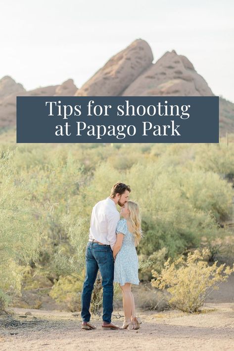 Read more about tips for shooting at Papago Park and see Gabby + Alex's couple photoshoot in the desert! Papago Park Arizona, Papago Park Photoshoot, Couples Desert Photoshoot, Papago Park Engagement Photos, Desert Engagement Shoot, Mountains And Water, Papago Park, Desert Engagement Photos, Desert Photoshoot